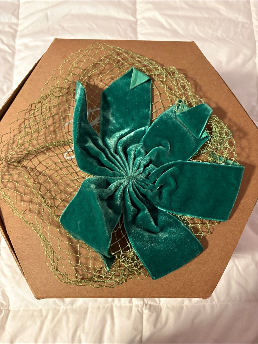 Green Velvet Floral Fascinator with Netting